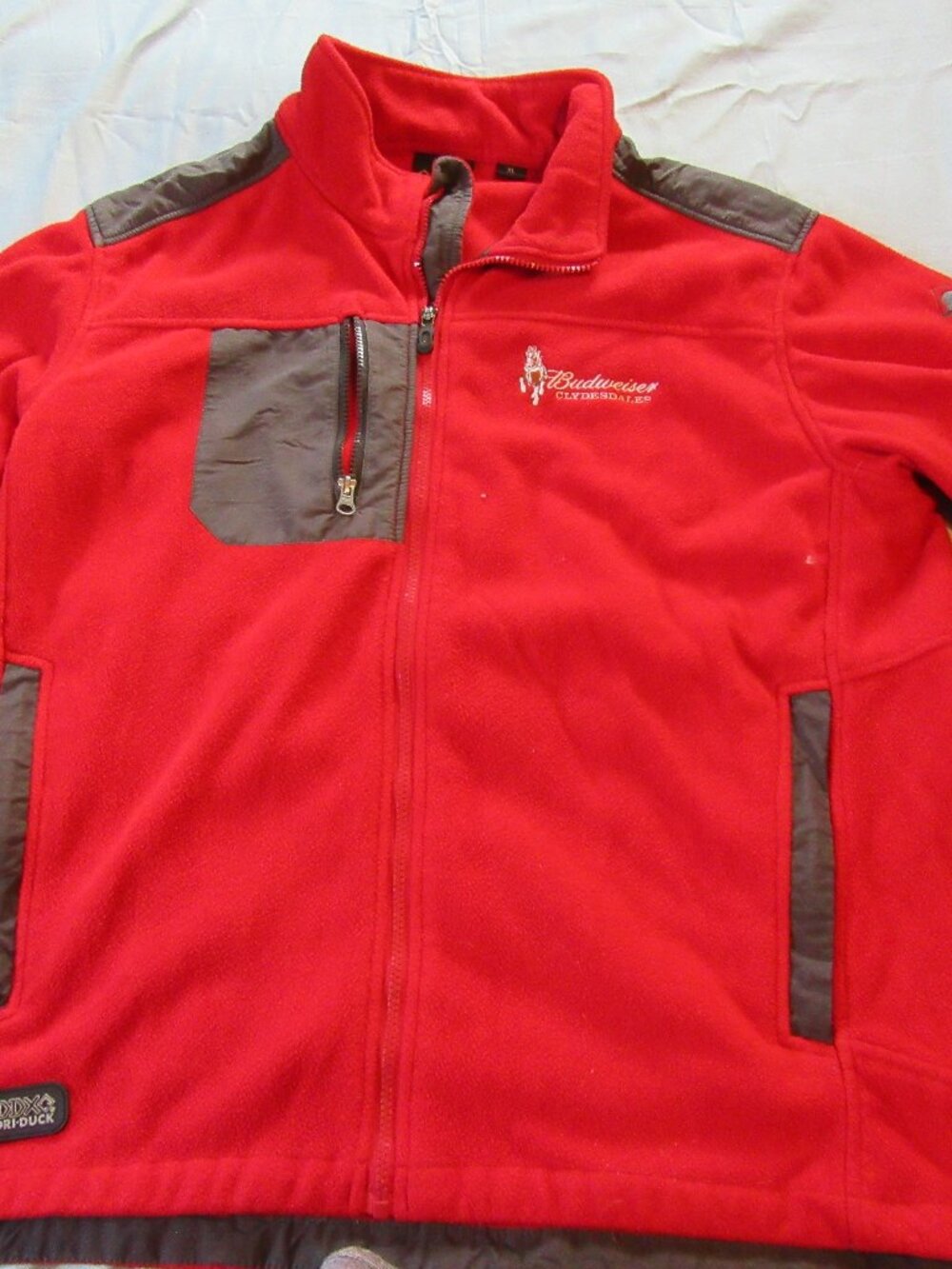 Mens Vtg Budweiser Clydsdales Full Zip Fleece Red Jacket Sz XL